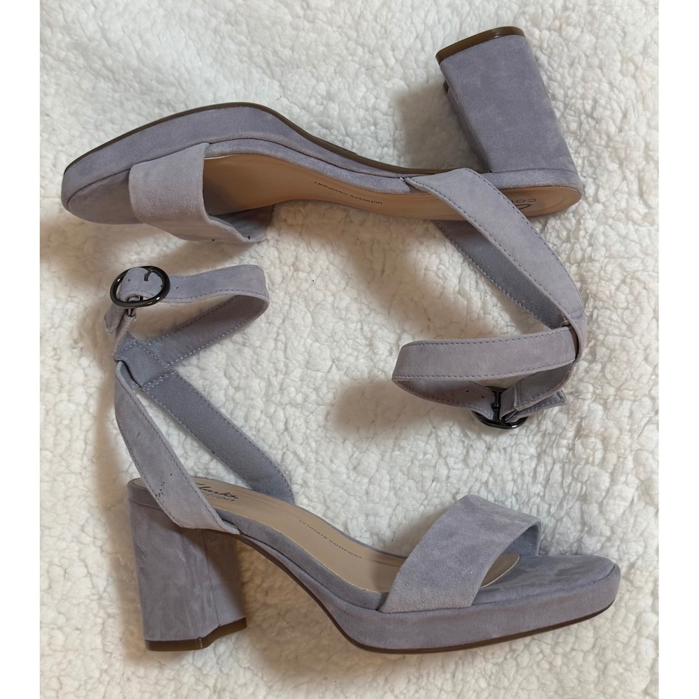 Clarks Ambyrlyn Bay Blue Grey Suede Block Heel Ankle Strap Sandals Mens 7M - Picture 3 of 9